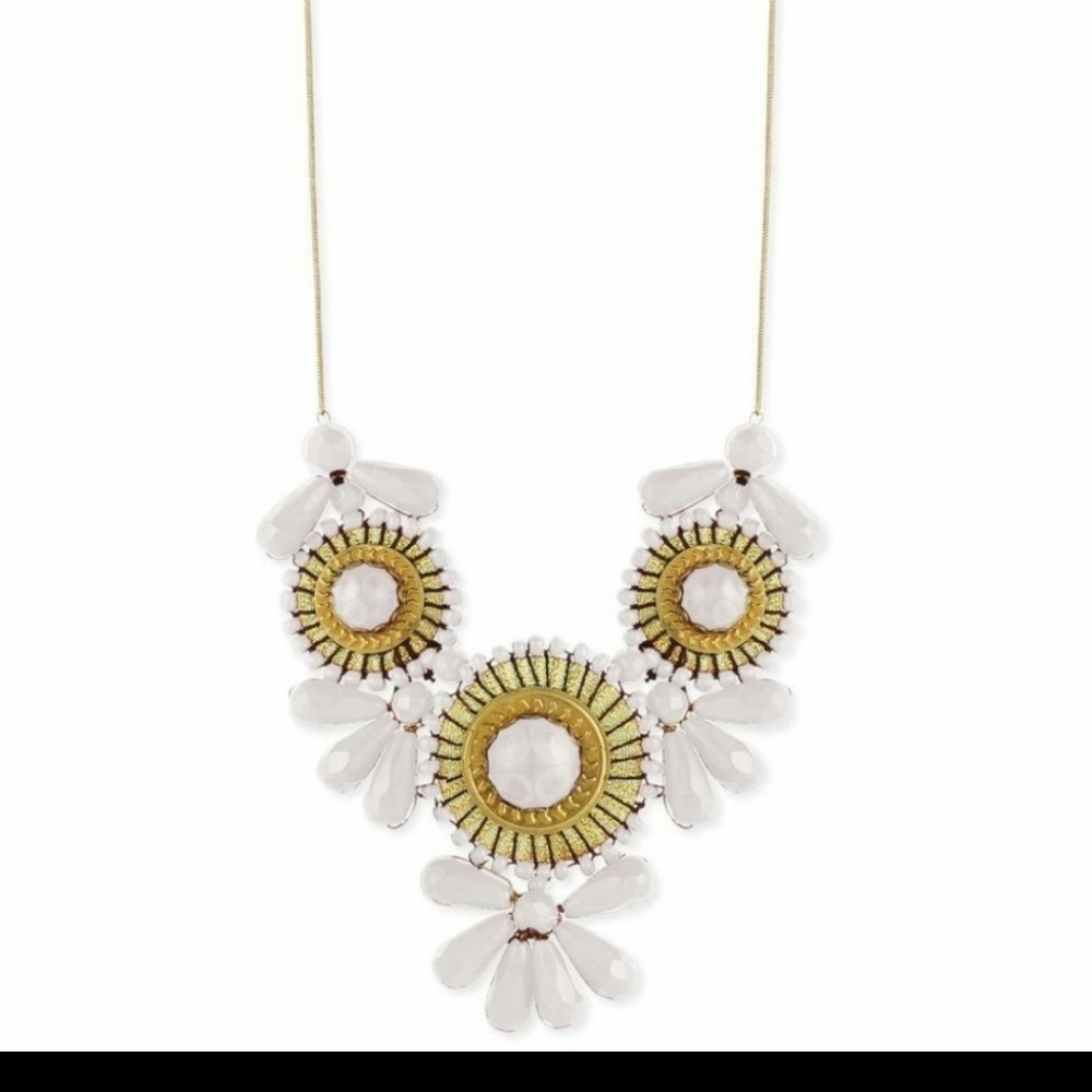 White beaded statement necklace